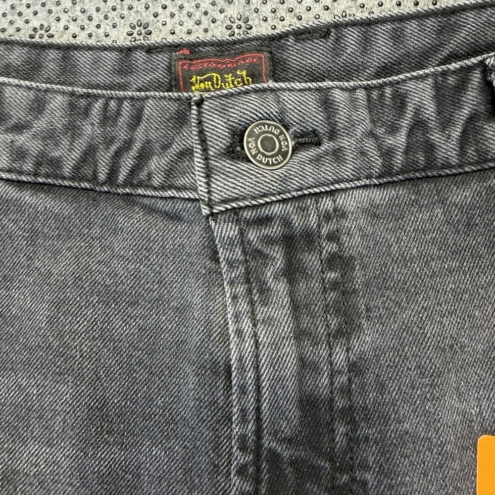 Men's Von Dutch The Reapers Baggy Embroidered Jeans Washed Black Denim Size 36 - Picture 4 of 16